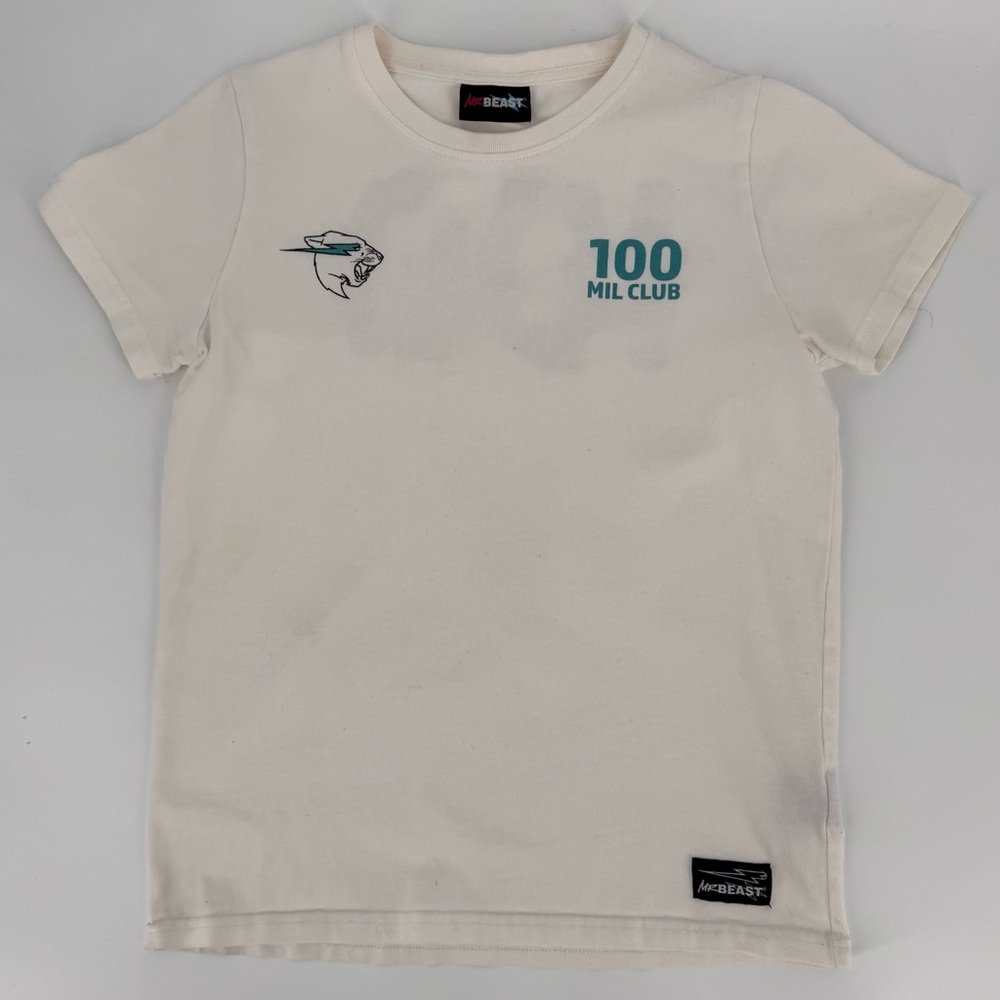 Mr. Beast Youth Limited Edition 100 Mil Short Sleeve T-Shirt Off-White‎ Size 12